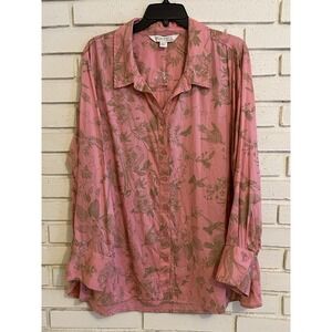 BEAUTIFUL by Lawrence Zarian Printed Bird‎ Button Front Tunic Size 2Xp Pink NEW